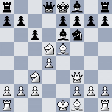 r2qkb1r/pp2pppp/2p1bn2/3NB3/3P4/2N2Q2/PPP2PPP/R3KB1R b KQkq - 0 12
