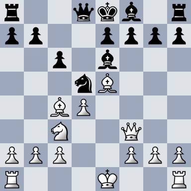 r2qkb1r/pp2pppp/2p1b3/3nB3/2BP4/2N2Q2/PPP2PPP/R3K2R b KQkq - 0 13